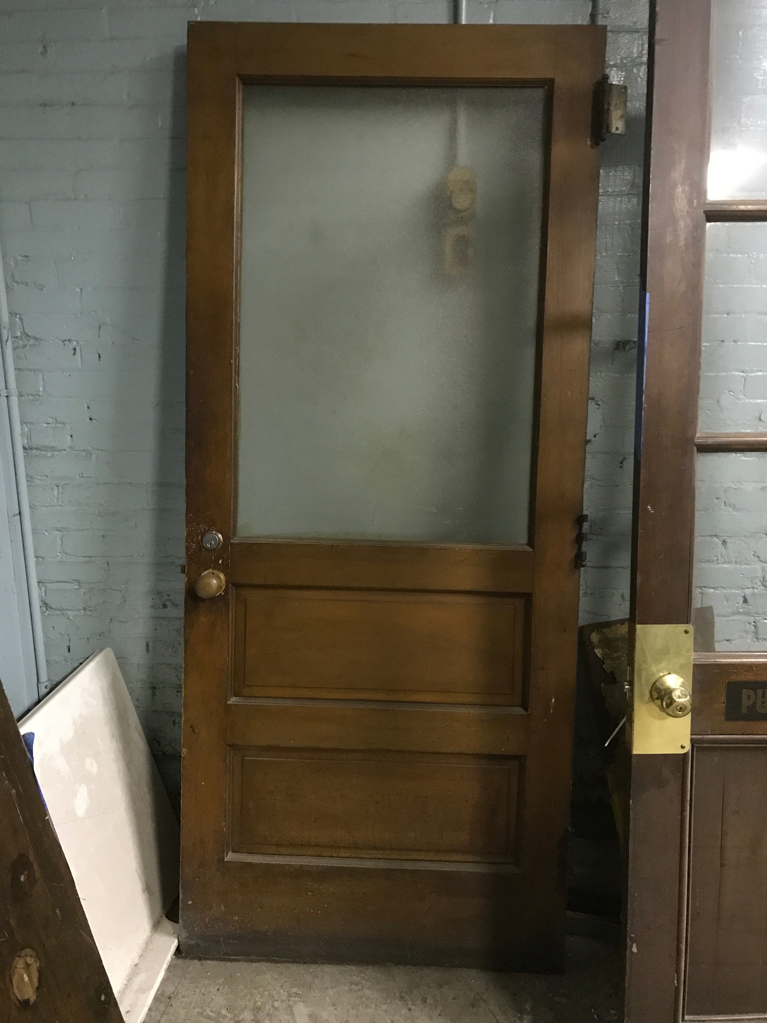 Wood Door  Privacy Glass with Brass hardware