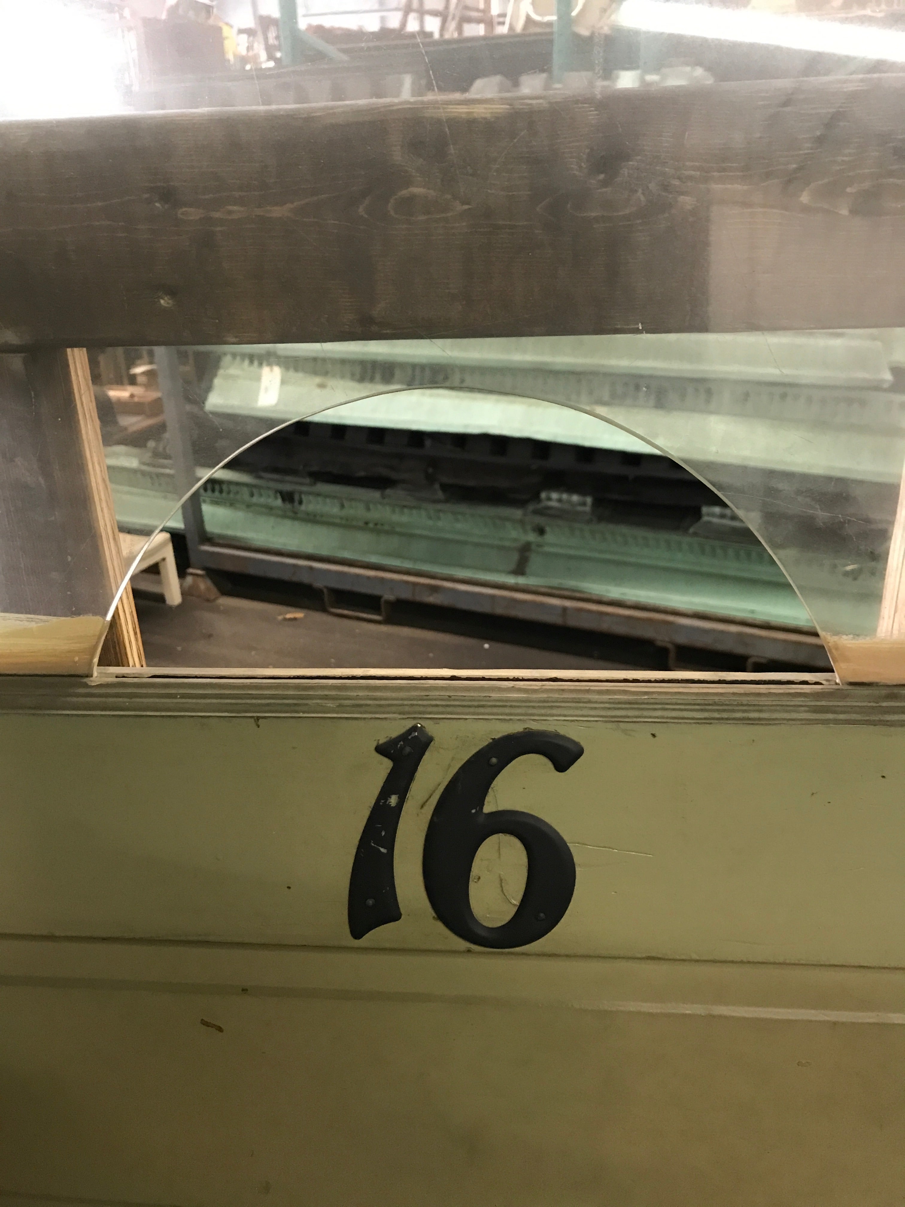 Antique Door With Glass Cut-Out for Cash or Tickets