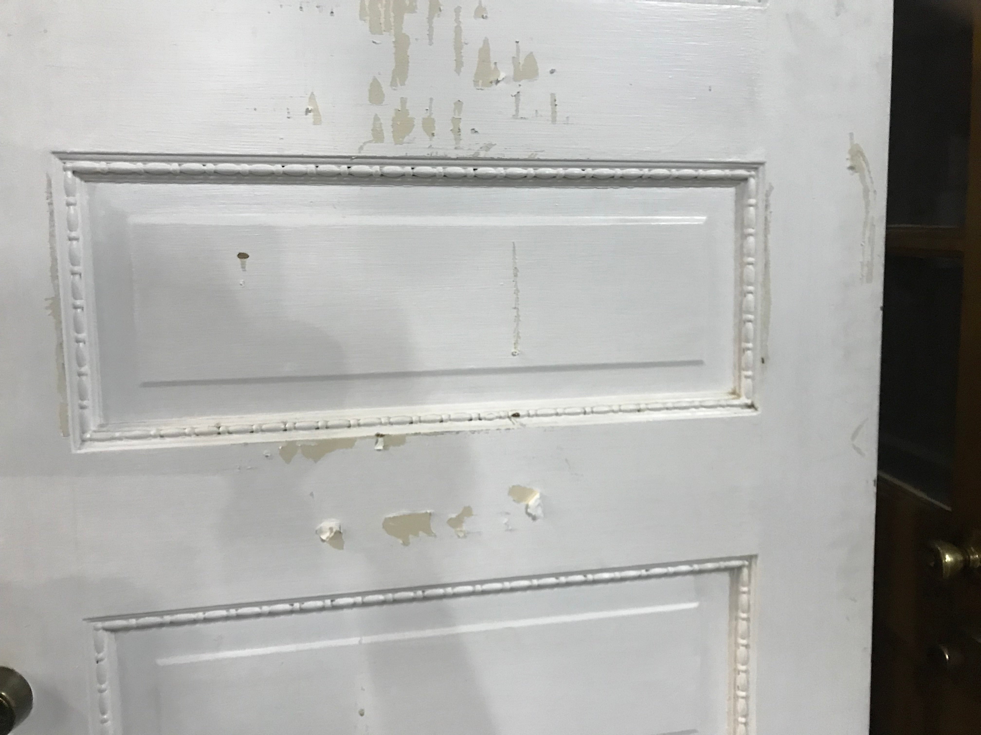 Six Panel Wood Door with decorative trim around panels