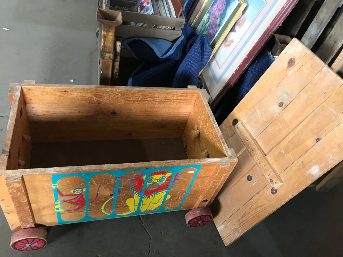 Vintage Wood 1940's Circus Toy Box with Wood Wheels Rebuilders Xchange