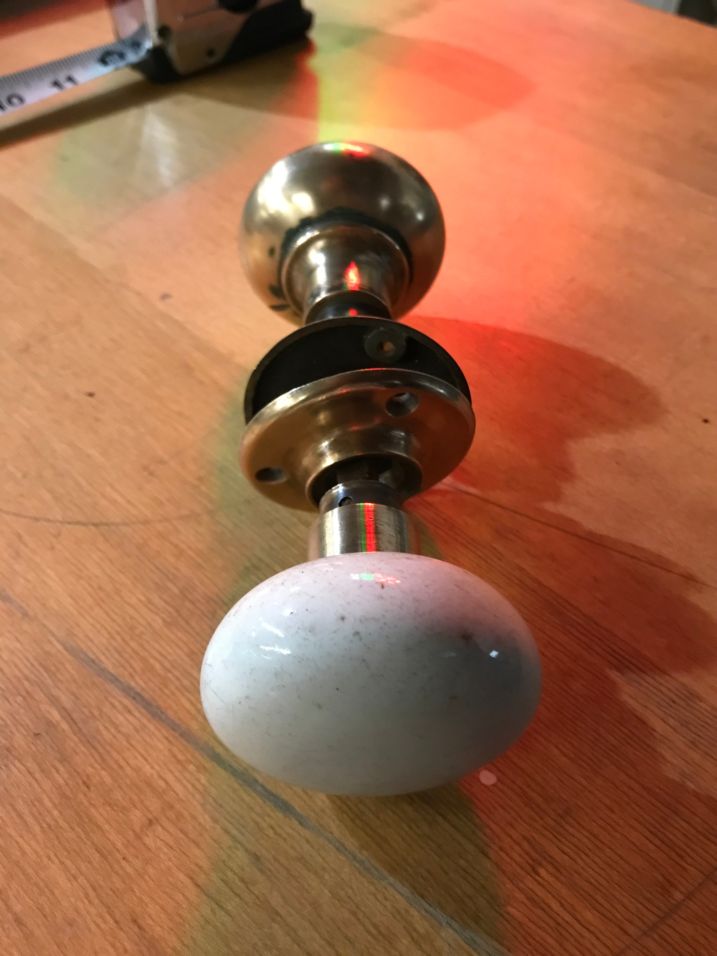 Door Lock Set with Porcelain Knob and Brass Knob