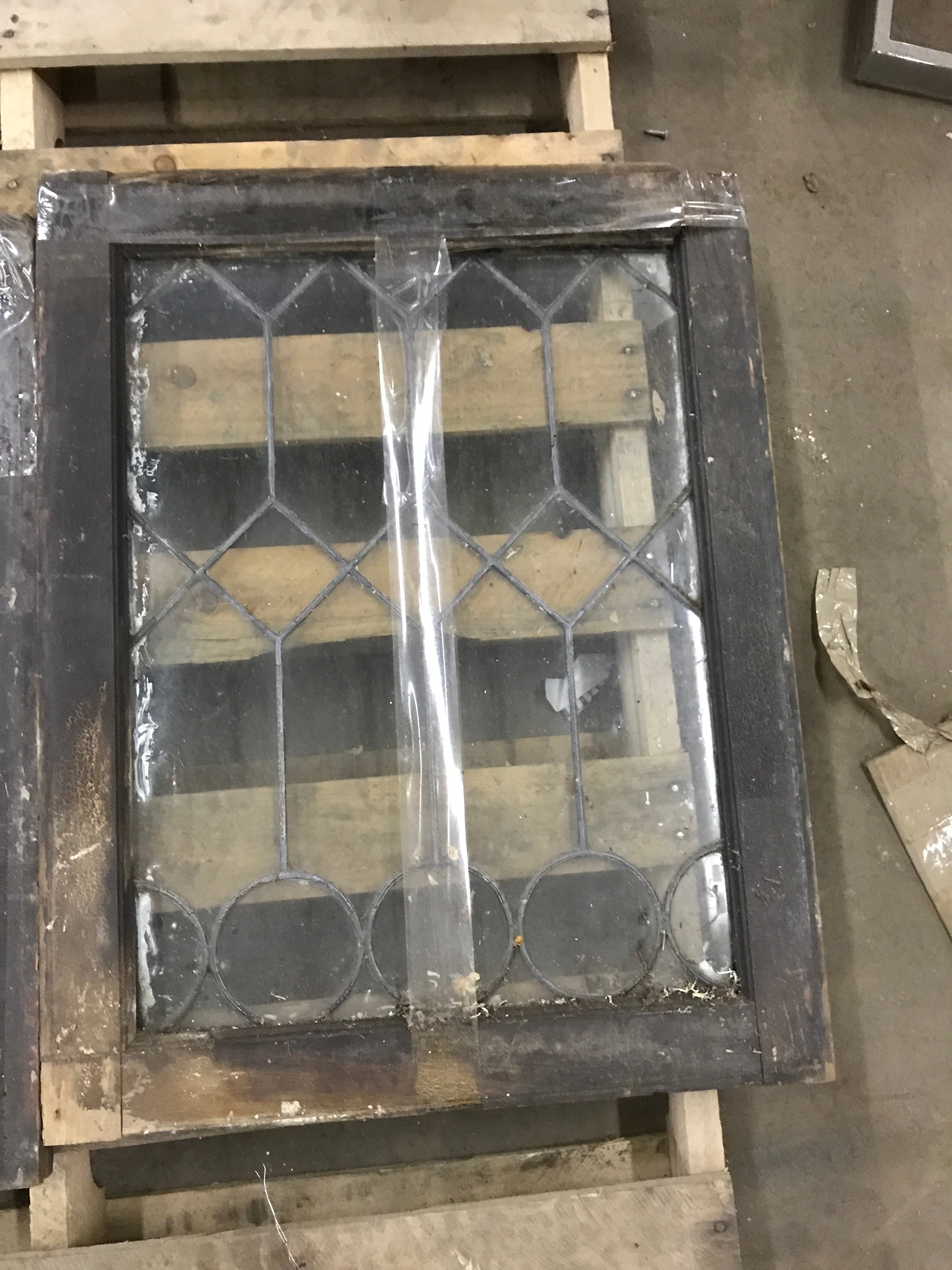 Wood Frame Leaded Glass Window- AS IS