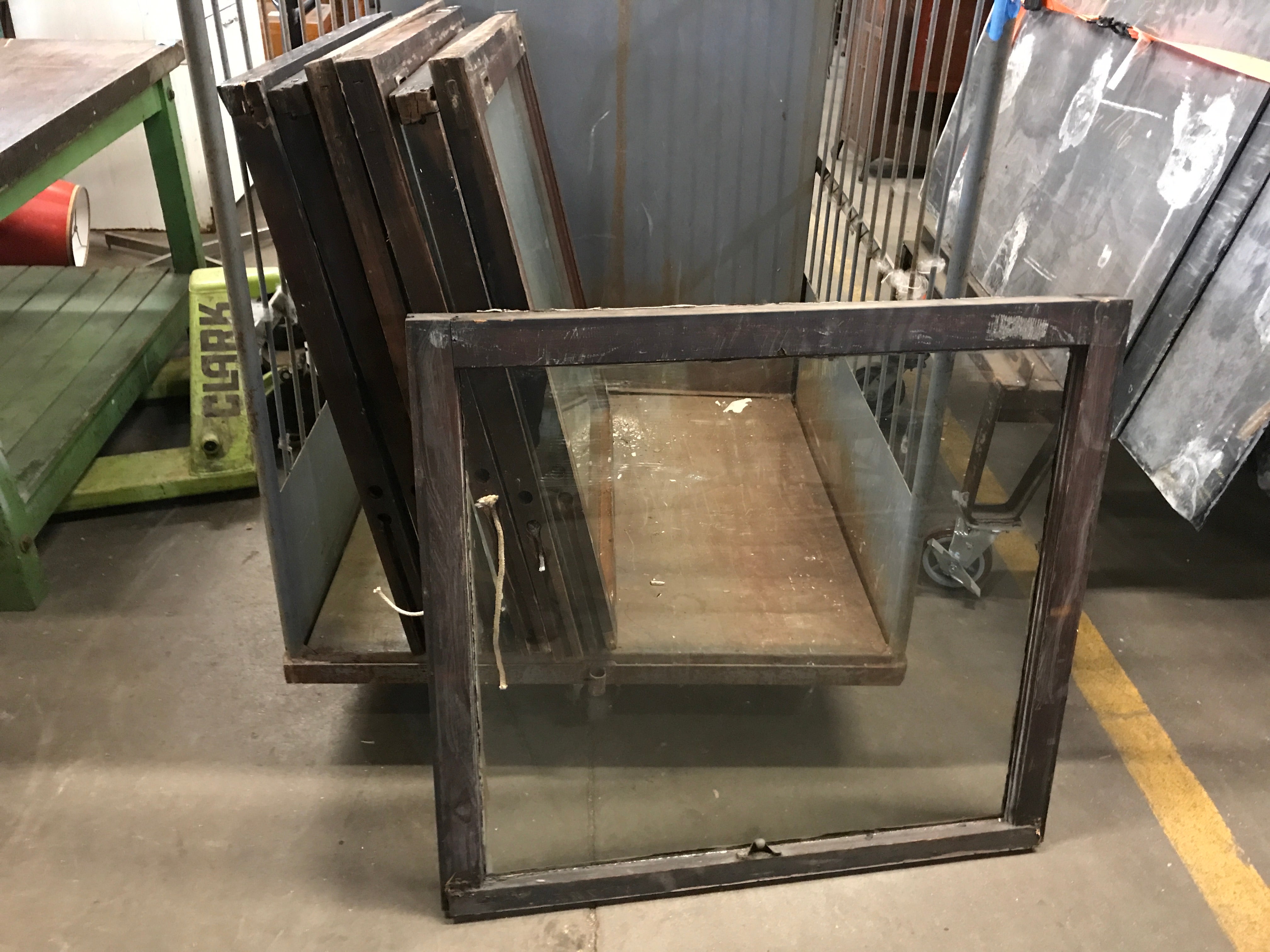 Stained wood window sashes