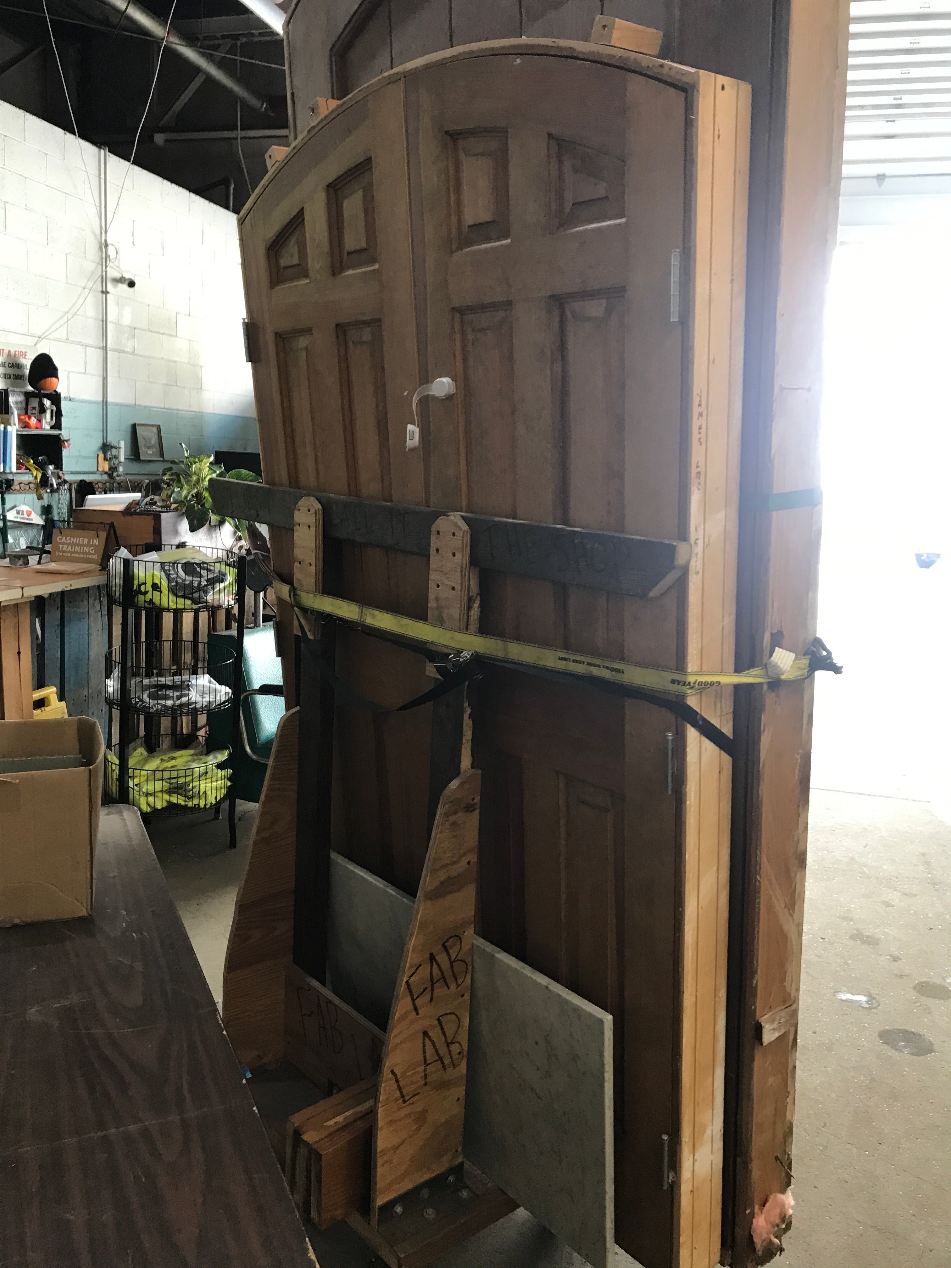 Double Pine Arched Door in Frame