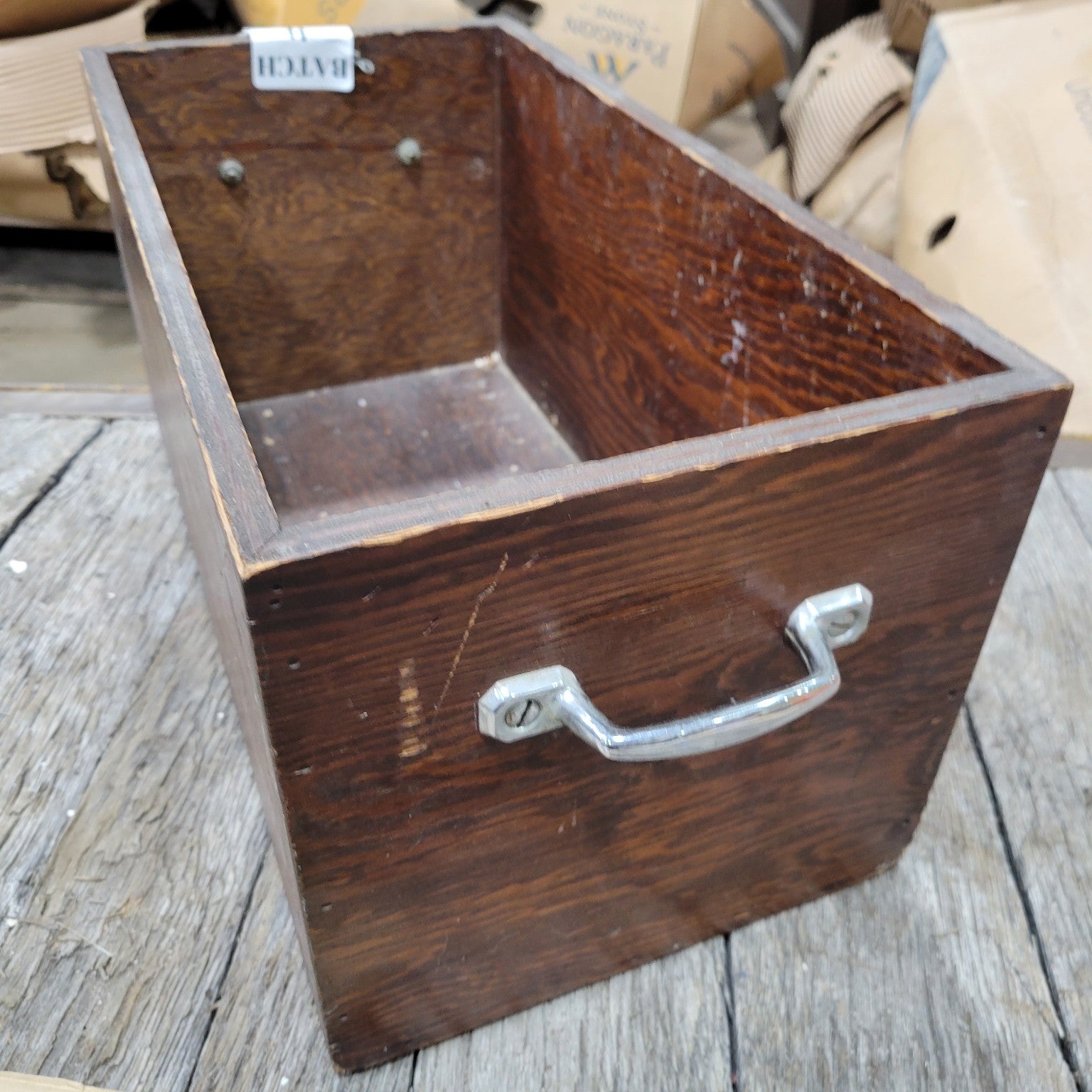 Vintage Wooden Storage Drawer with Metal Handles