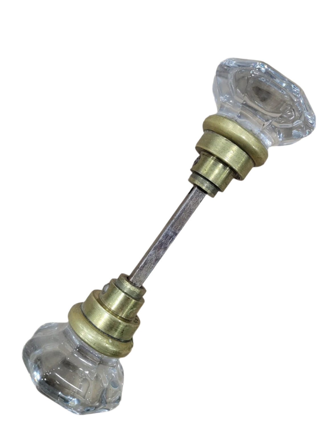 Antique Glass Door Knob Set with Brass Collars