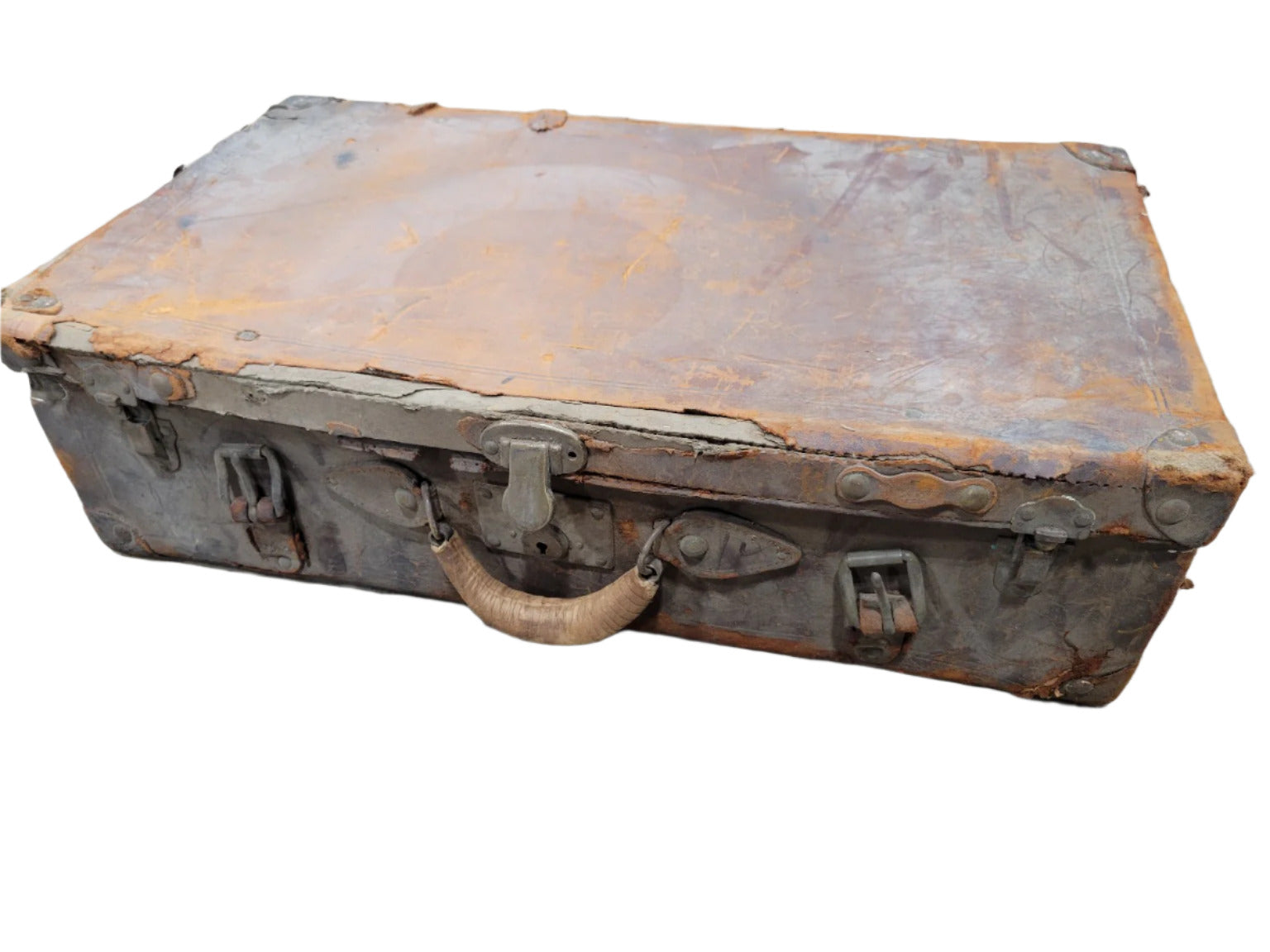 Vintage Hard-Shell Suitcase with Leather Straps