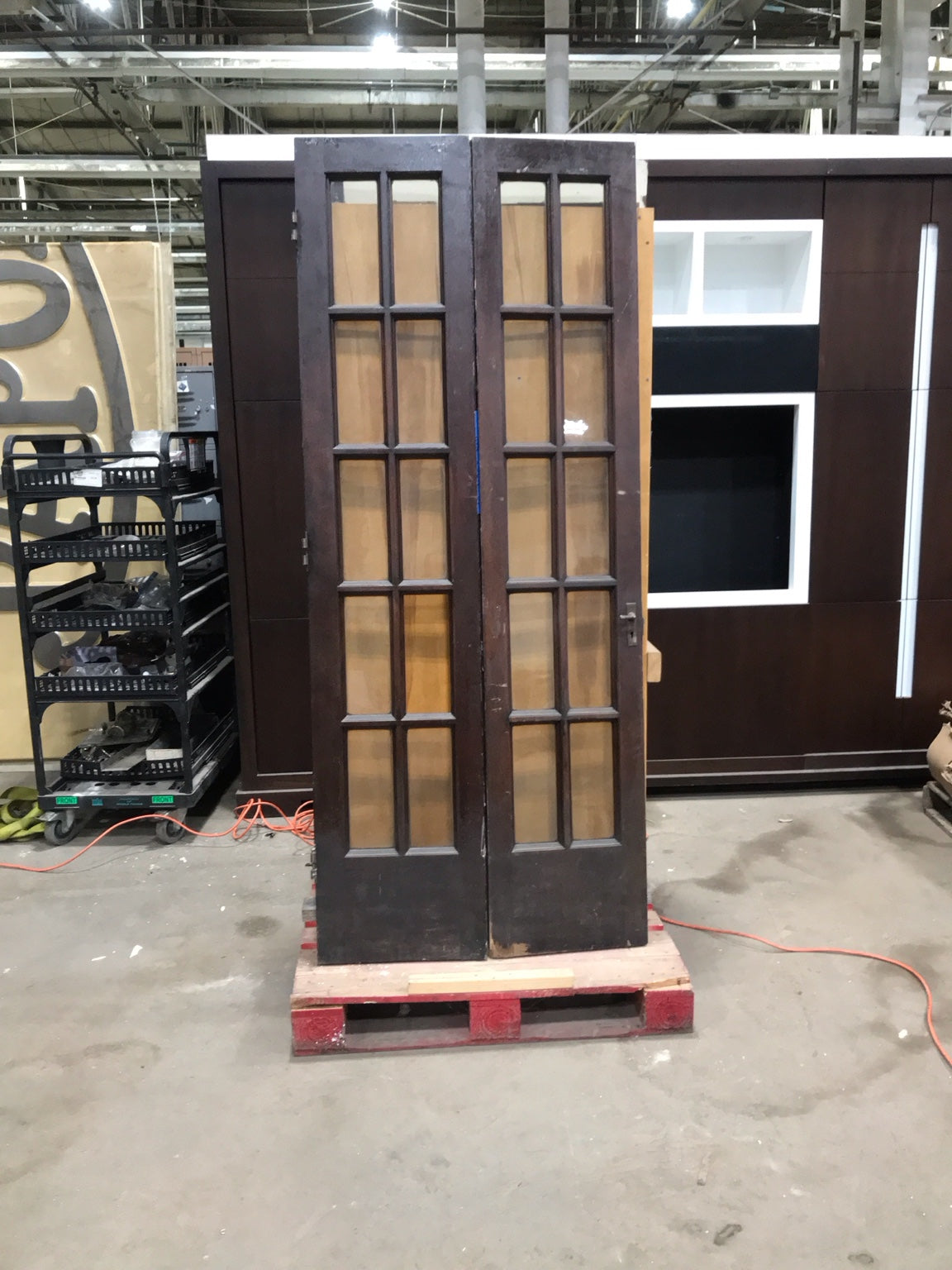 Vintage Wood Bifold French Doors with 15 Lite Glass Panels