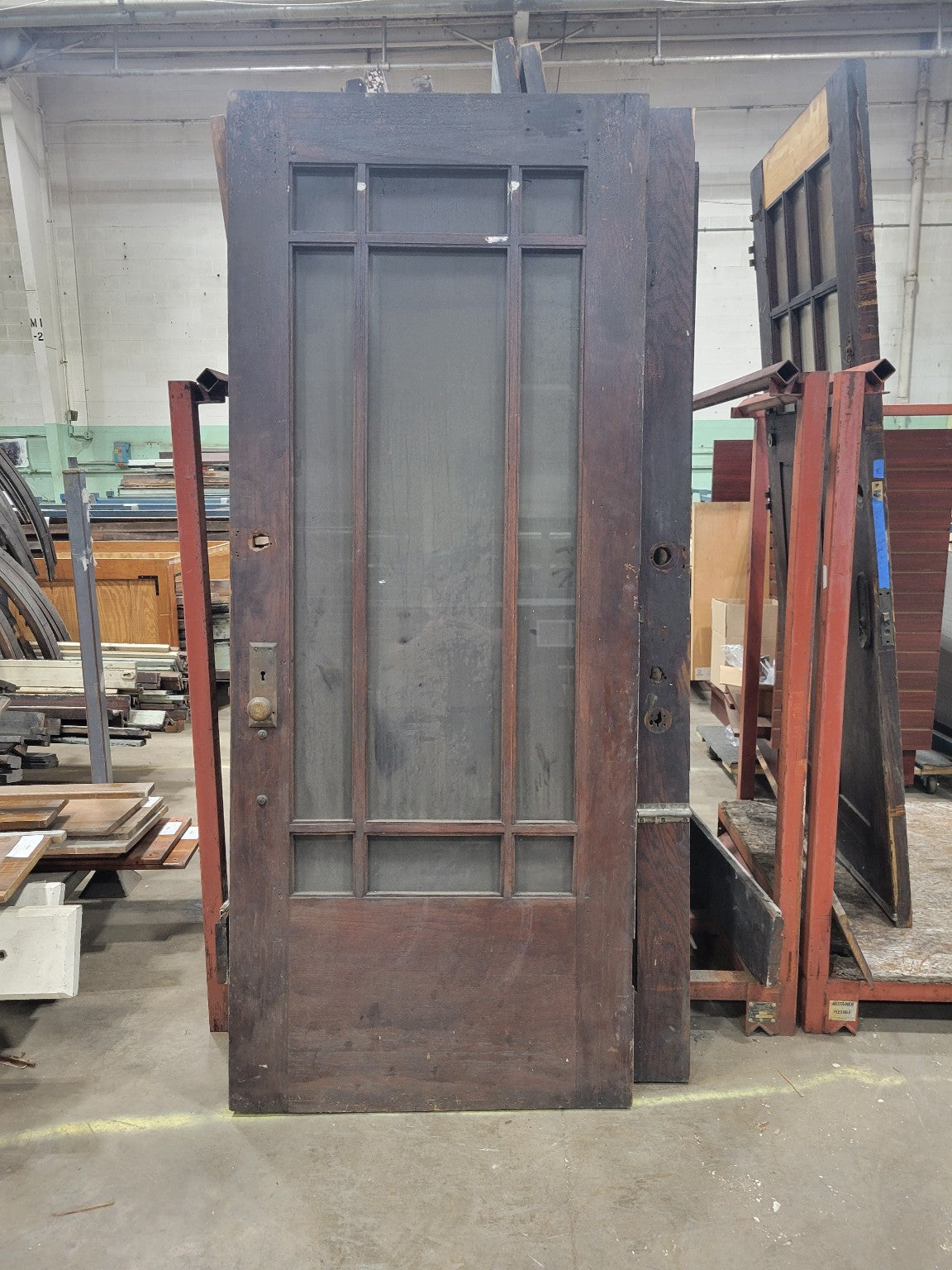 Large 8-Lite Wood Door with Fire-Damaged Veneer and Broken Glass – 34 x 83 5⁄8 (X)