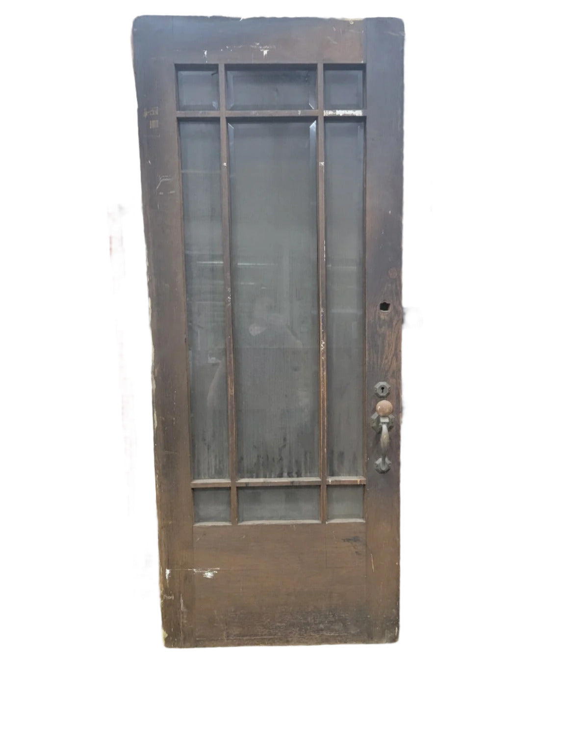 Large 8-Lite Wood Door with Fire-Damaged Veneer and Broken Glass – 34 x 83 5⁄8 (X)