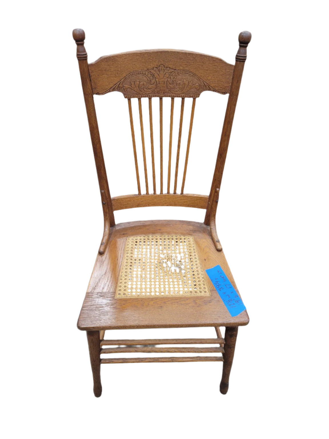 Antique Pressed Back Oak Chair with Broken Cane Seat – Decorative