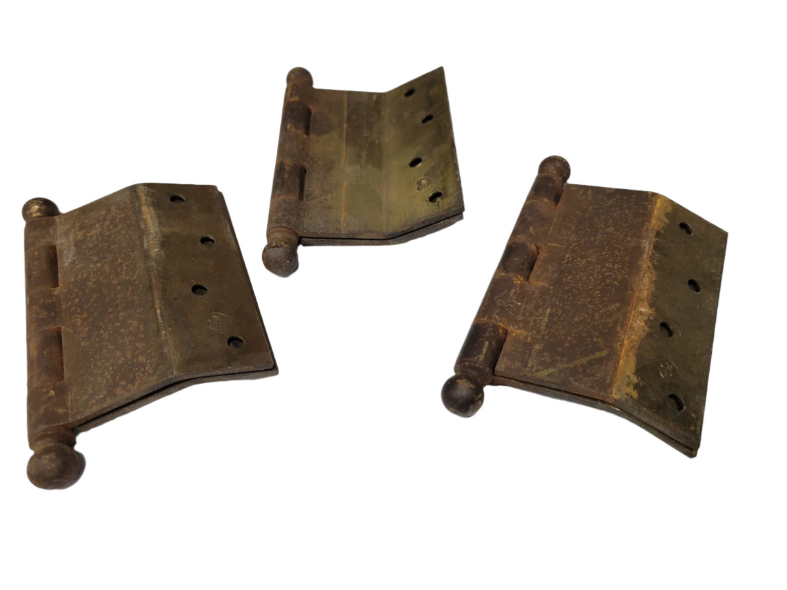Set of 3 Large Offset Ball-Tip Hinges – 3 1/4" x 4" Vintage Brass
