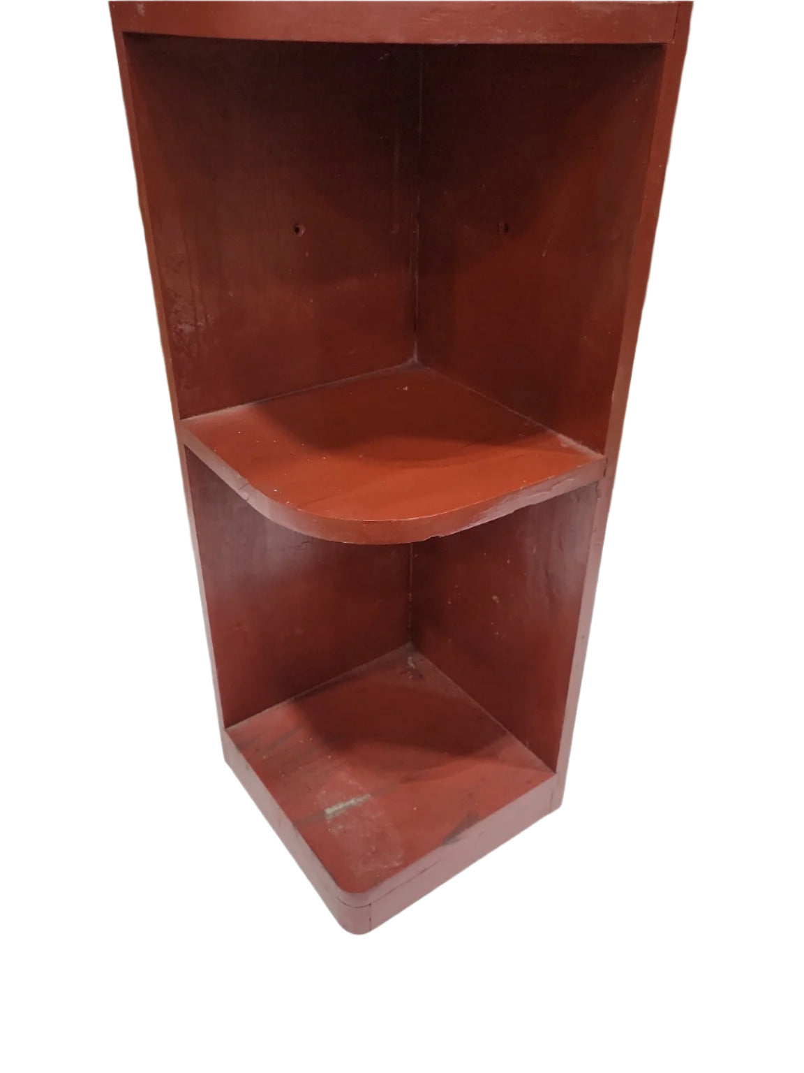 Tall Painted Corner Shelf – 3-Tier Rustic Red Display Unit