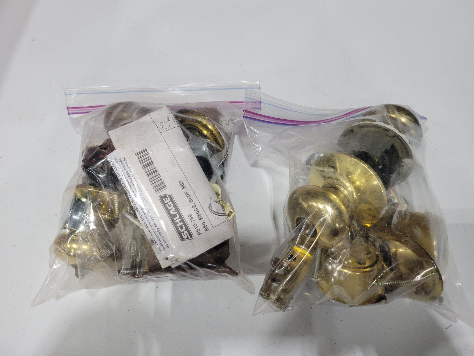 Vintage Schlage Brass Door Handle & Deadbolt Sets (2 Sets with Keys)