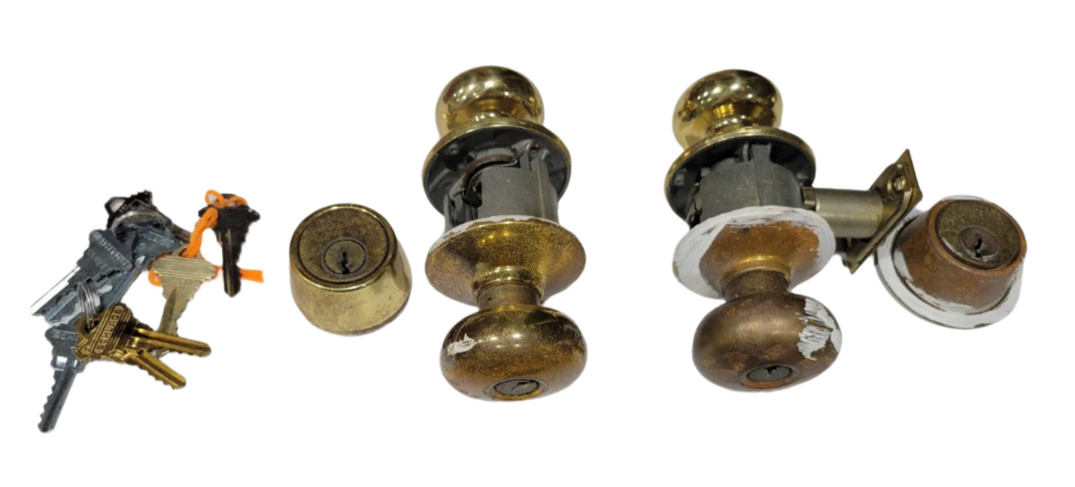 Vintage Schlage Brass Door Handle & Deadbolt Sets (2 Sets with Keys)