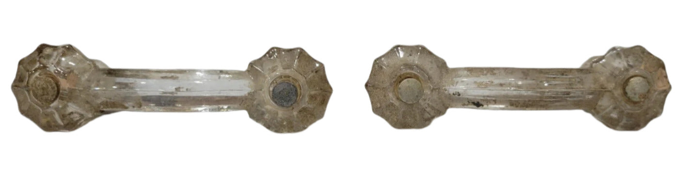 Set of 2 Antique Glass Bridge Drawer Pulls – Fluted Ends with Mounting Bolts
