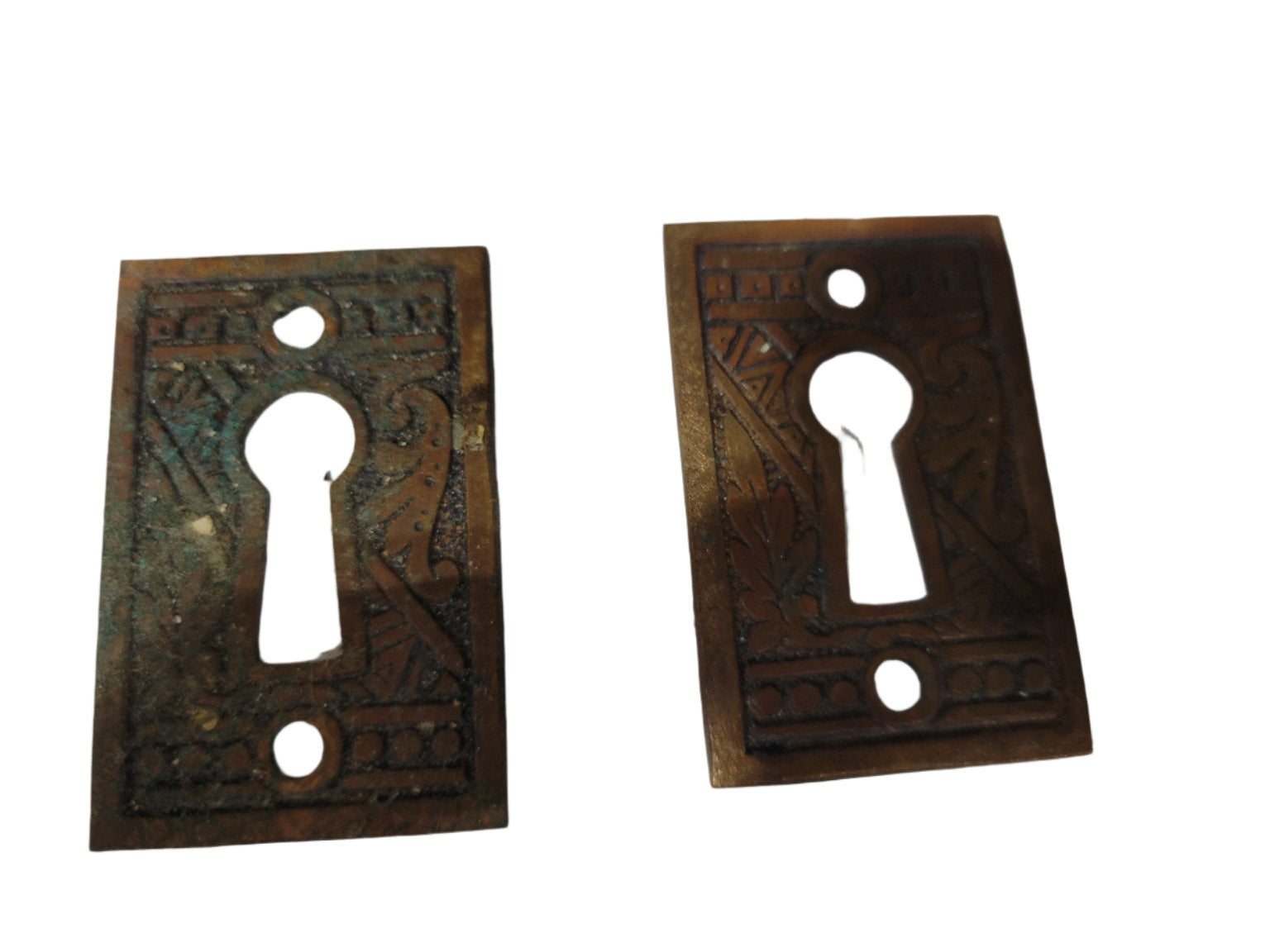 Set of 4 Antique Eastlake Keyhole & Doorknob Backplates – Mixed Round and Rectangular