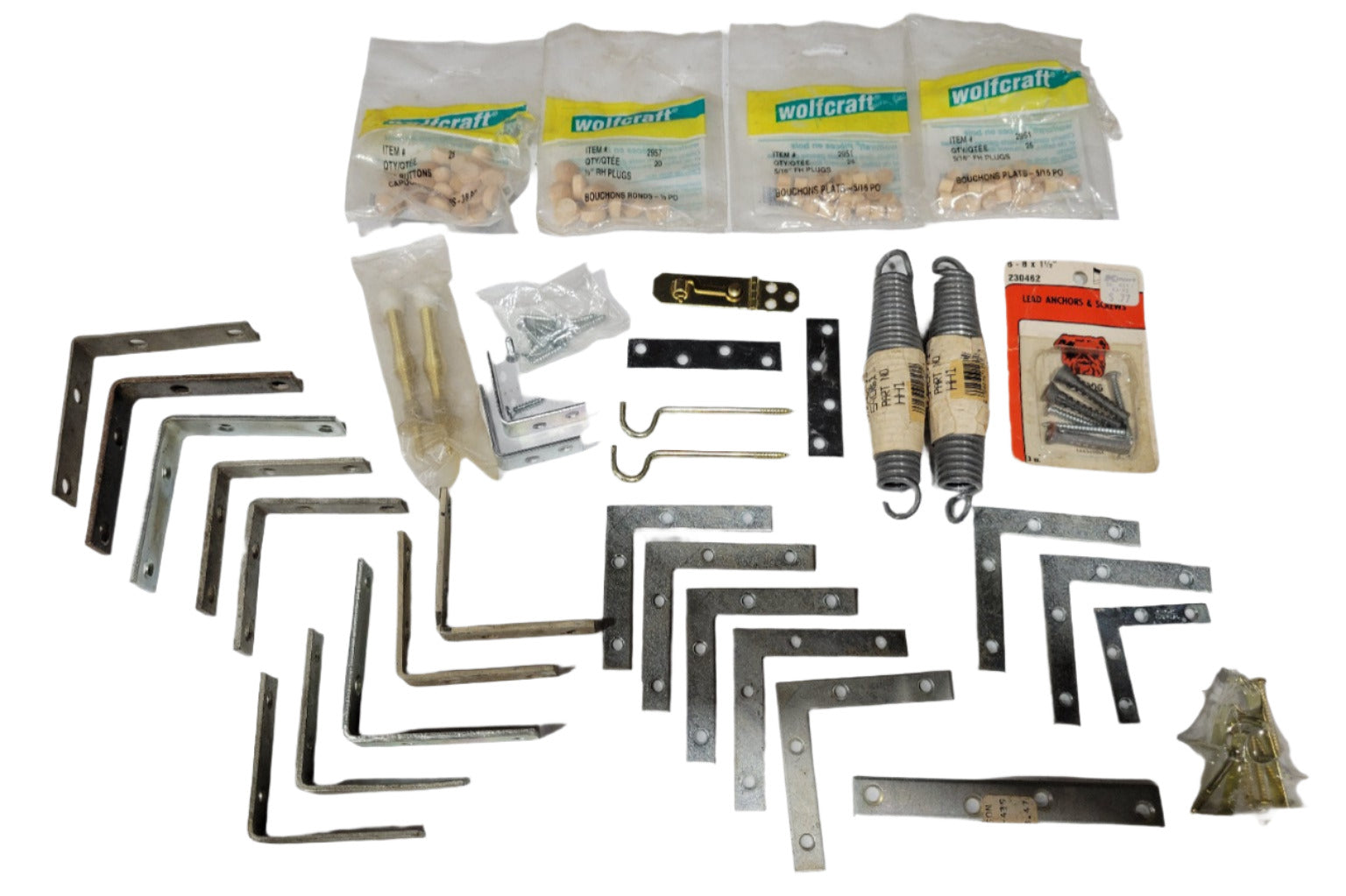 Mixed Lot – Mending Plates, L-Brackets, Springs, Wood Plugs & Misc. Hardware