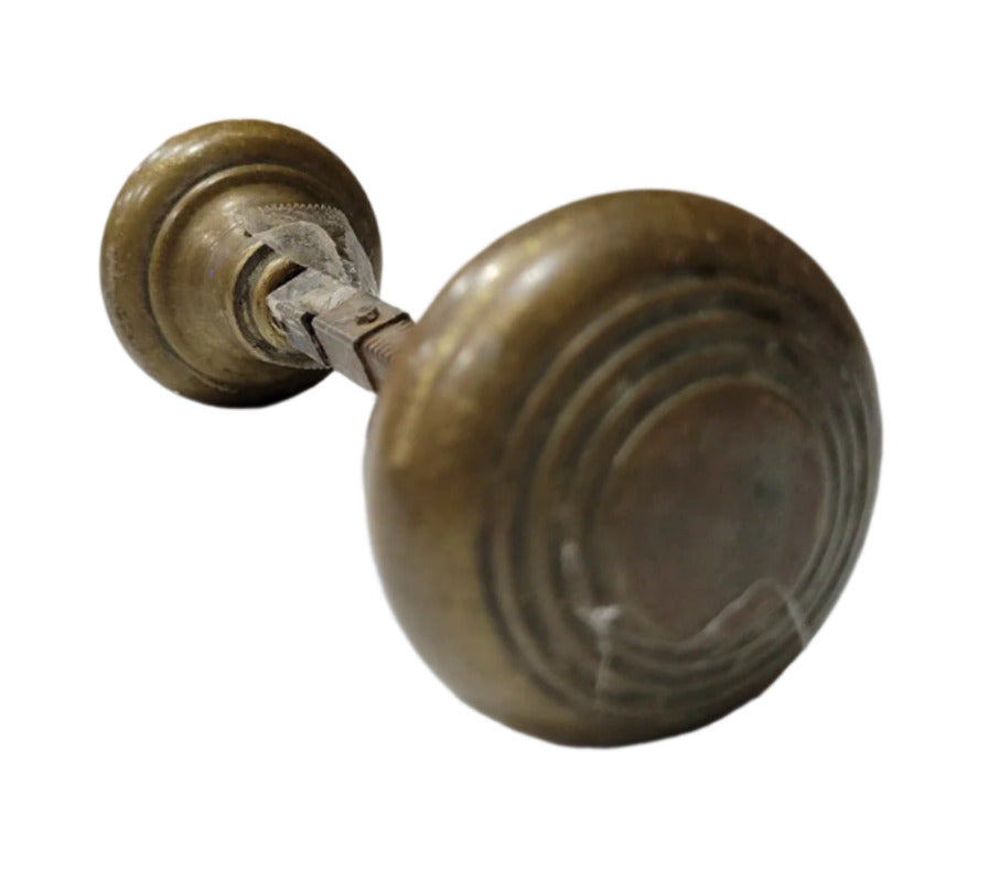 Antique Brass Door Knob Set with Concentric Ring Detail – 2" Diameter