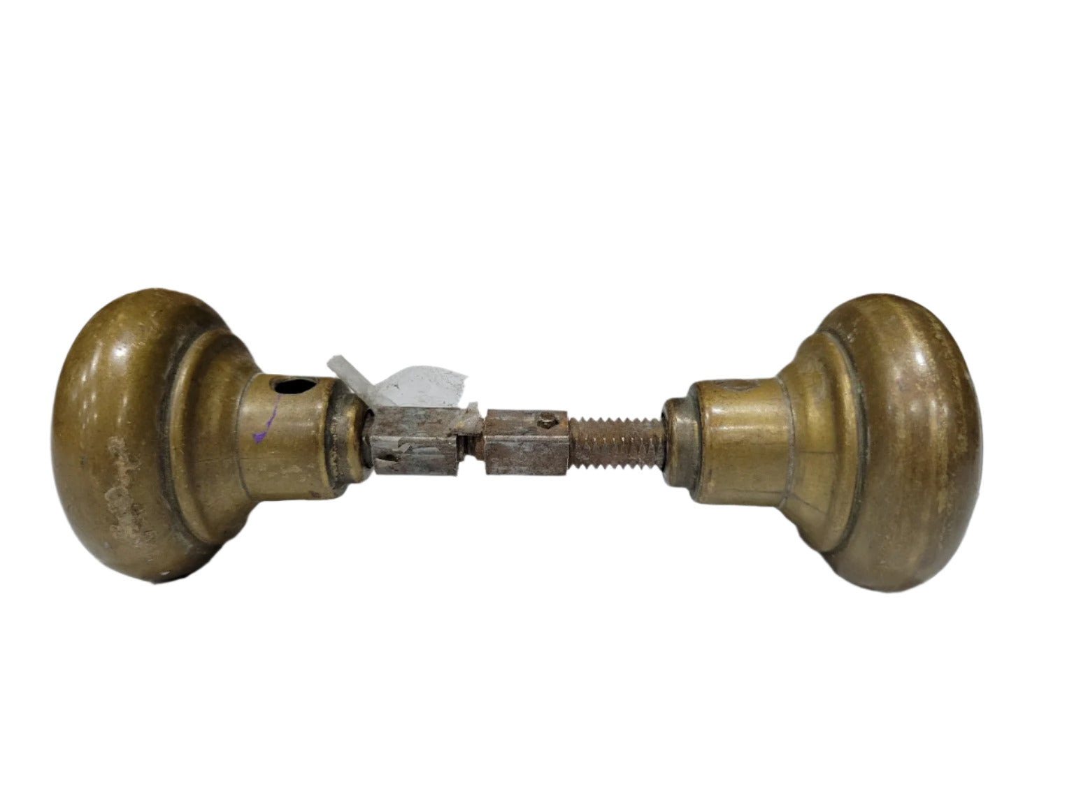 Antique Brass Door Knob Set with Concentric Ring Detail – 2" Diameter