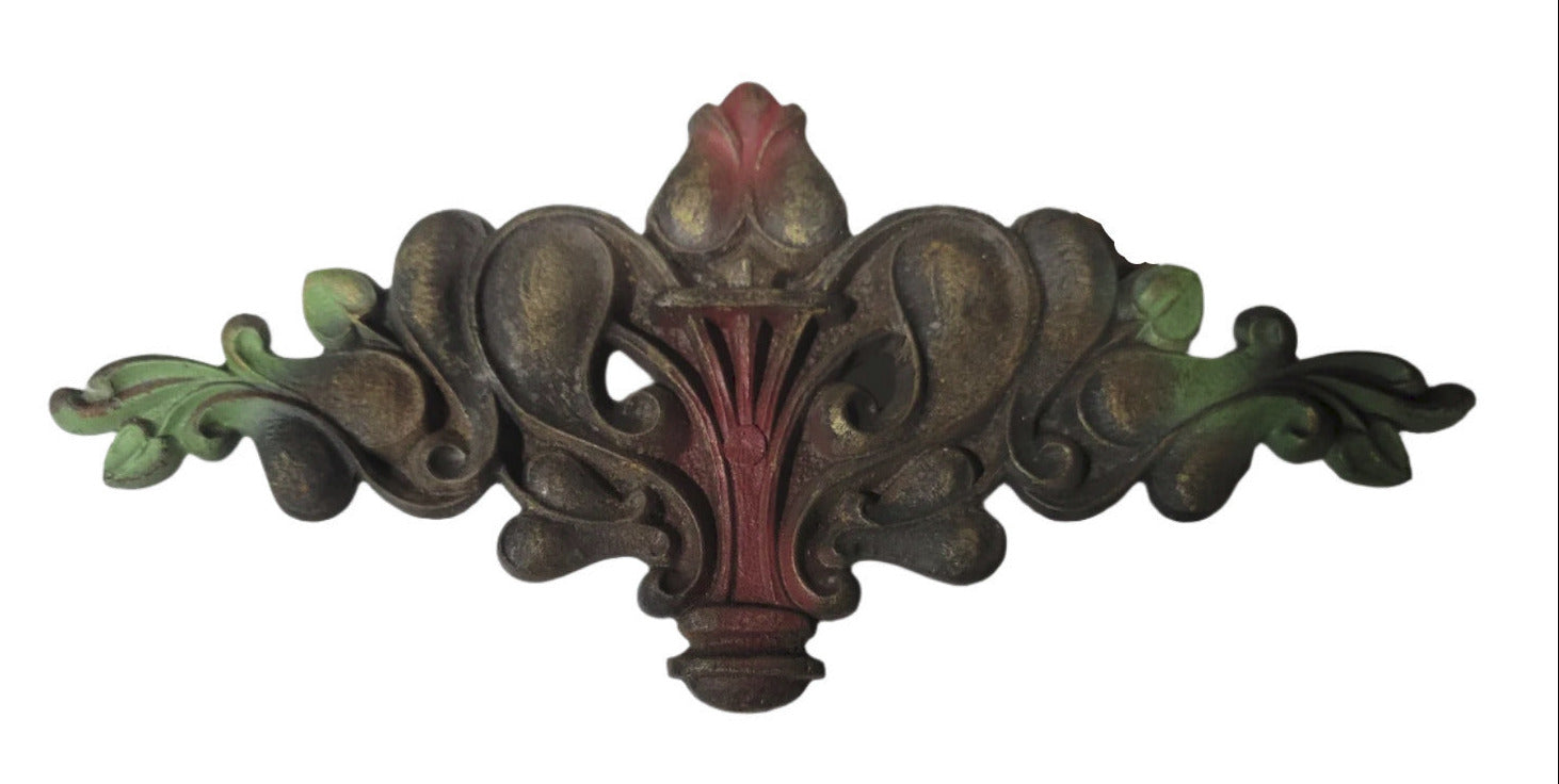 Lot of Antique Cast Iron Curtain Hardware – Painted Floral Motif