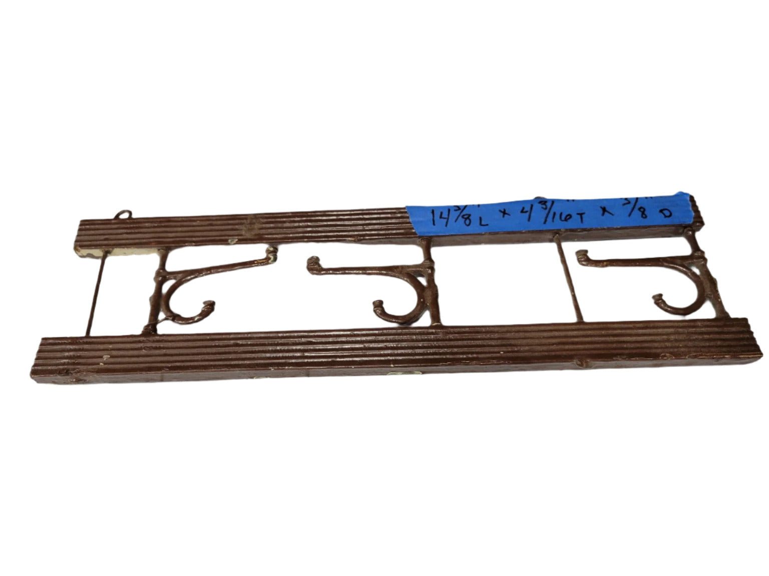 Vintage Painted Wall Rack with Thin Metal Triple Hooks – 14 ⅞" L