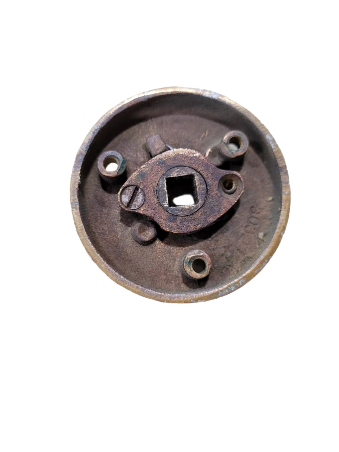 Antique Brass Rosette Backplate with Locking Mechanism – Salvaged Door Hardware