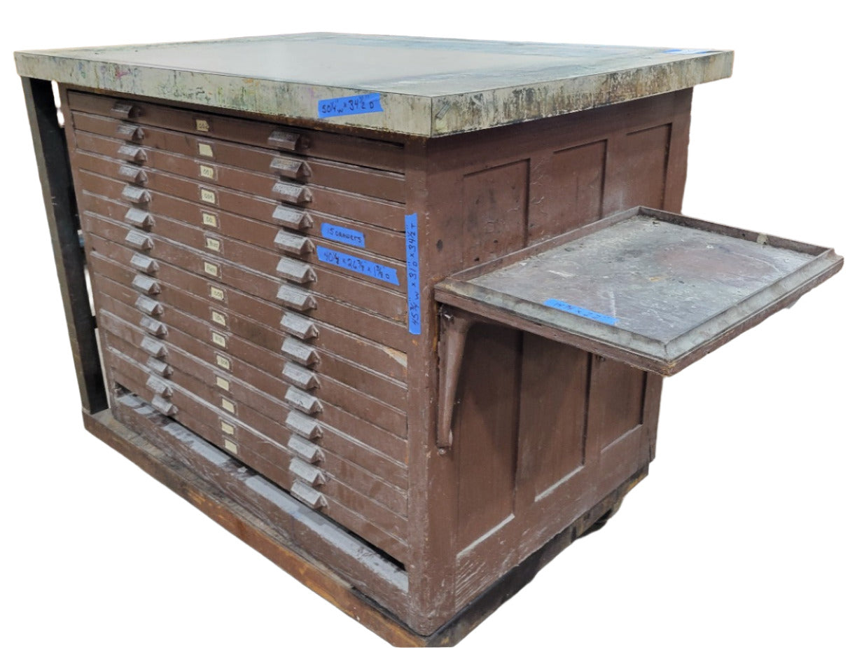 Hamilton Mfg. Co. Flat File Cabinet with Laminate Top – 15 Drawers