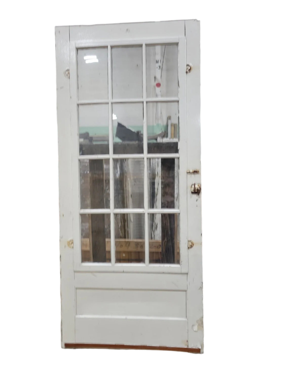 Antique 12-Lite Exterior Wood Door with Original Hardware – 36 ¼