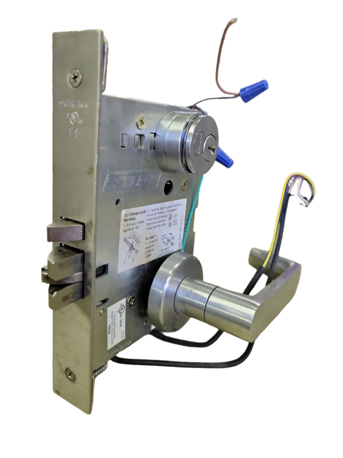 Schlage L Series Electrified Mortise Lockset – Grade 1, Fire Rated, 12V/24V DC, Lever Handles, Schlage #R8458 AS IS