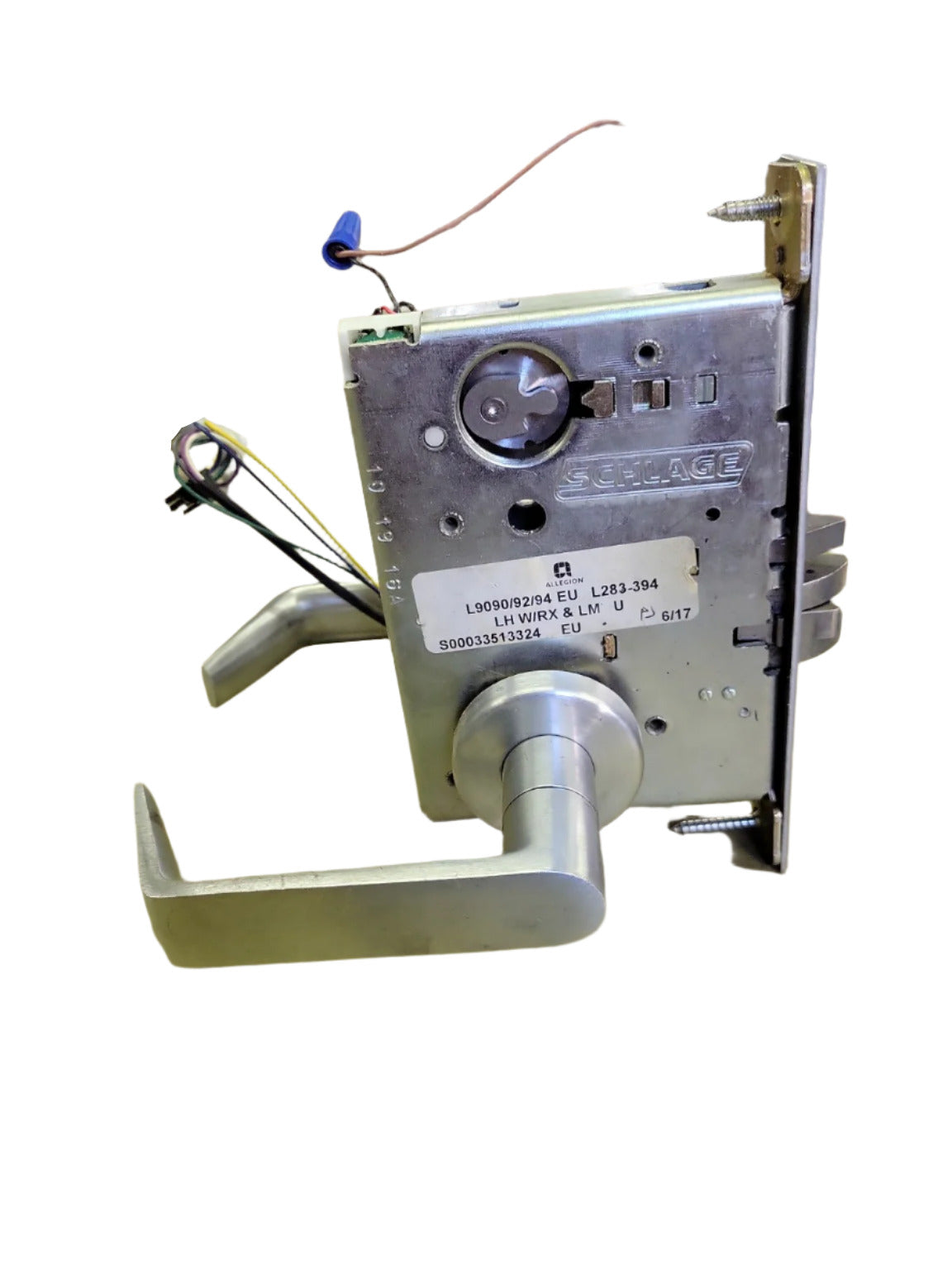 Schlage L Series Electrified Mortise Lockset – Grade 1, Fire Rated, 12V/24V DC, Lever Handles, Schlage #R8458 AS IS