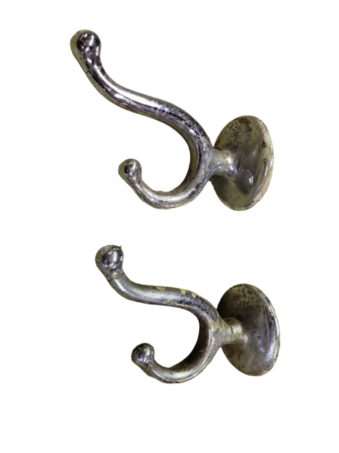 Pair of Vintage Chrome Double Coat Hooks – 3 ⅛" x 2 ⅛" x 4 ½"