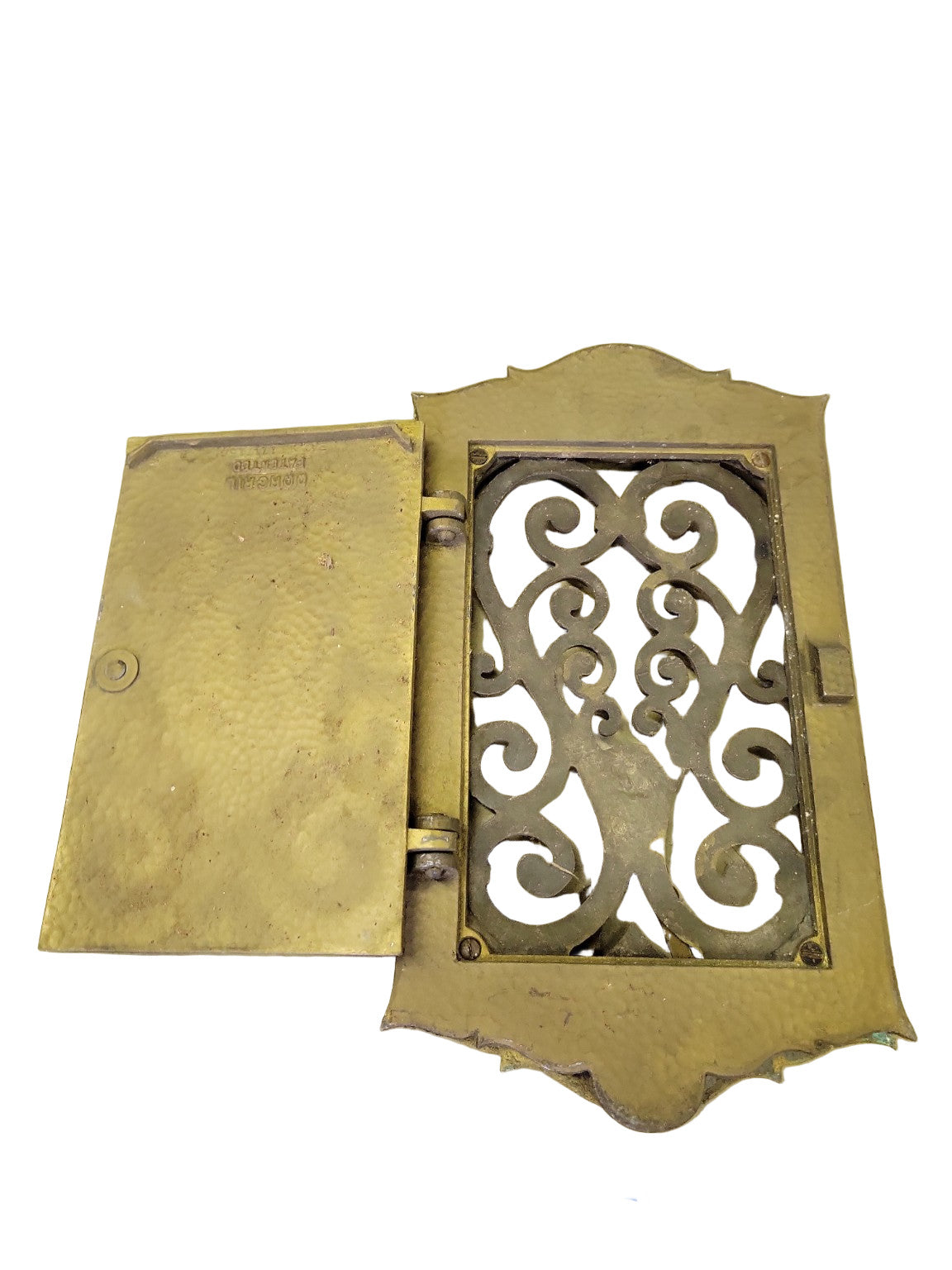 Antique "Peephole Grille" Cast Brass Door Grille with Hinged Viewer and Knocker – By Mical