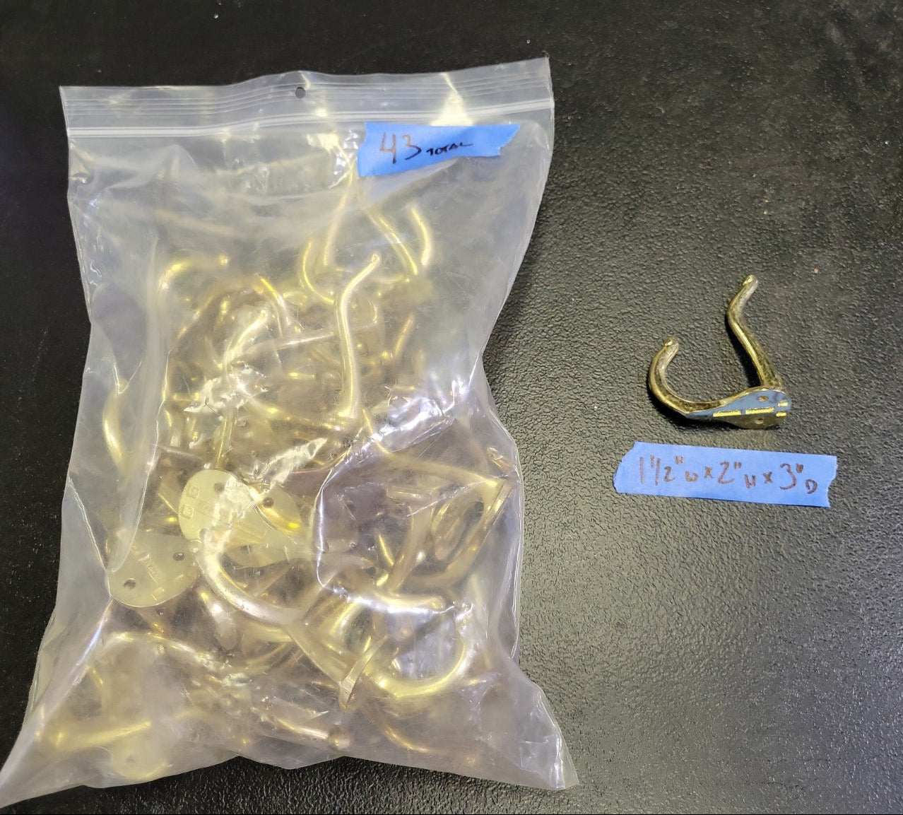 Lot of 43 Brass-Finish Single Coat Hooks