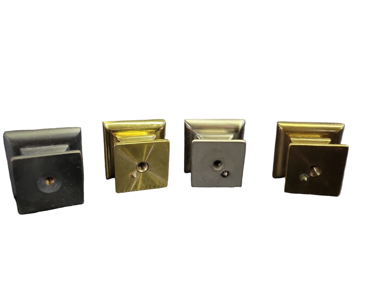 Lot of 4 Square Pyramid Cabinet Knobs – Mixed Finishes – 1 1/4"