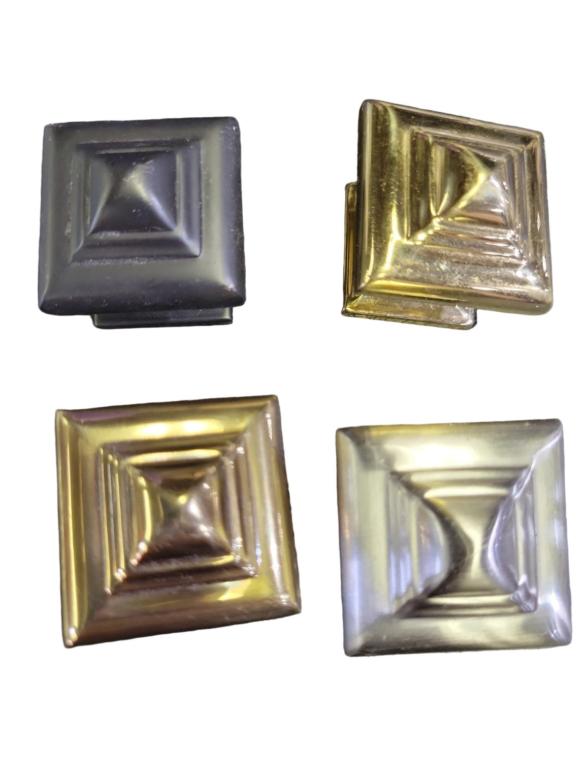 Lot of 4 Square Pyramid Cabinet Knobs – Mixed Finishes – 1 1/4"