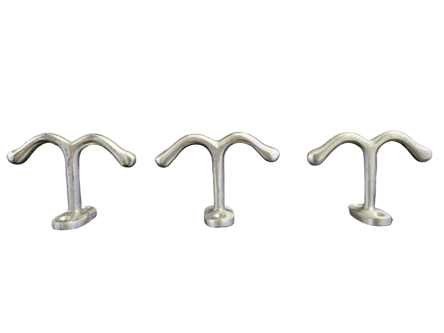 Set of 3 Vintage Aluminum Double Prong Wall Hooks – 3"