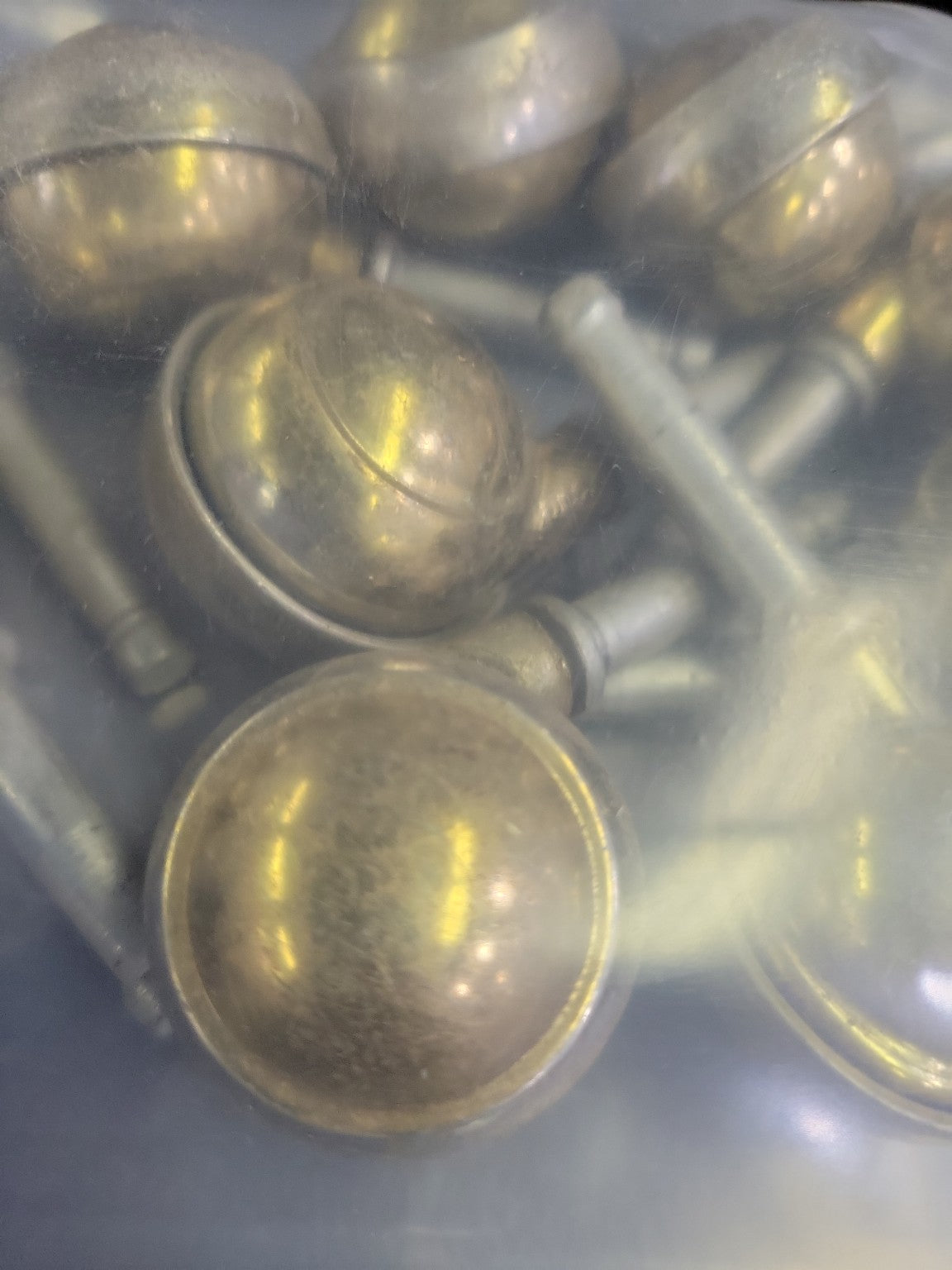 Set of 10 Vintage Brass Furniture Casters – 1 1/2" Wheel, 3" Stem