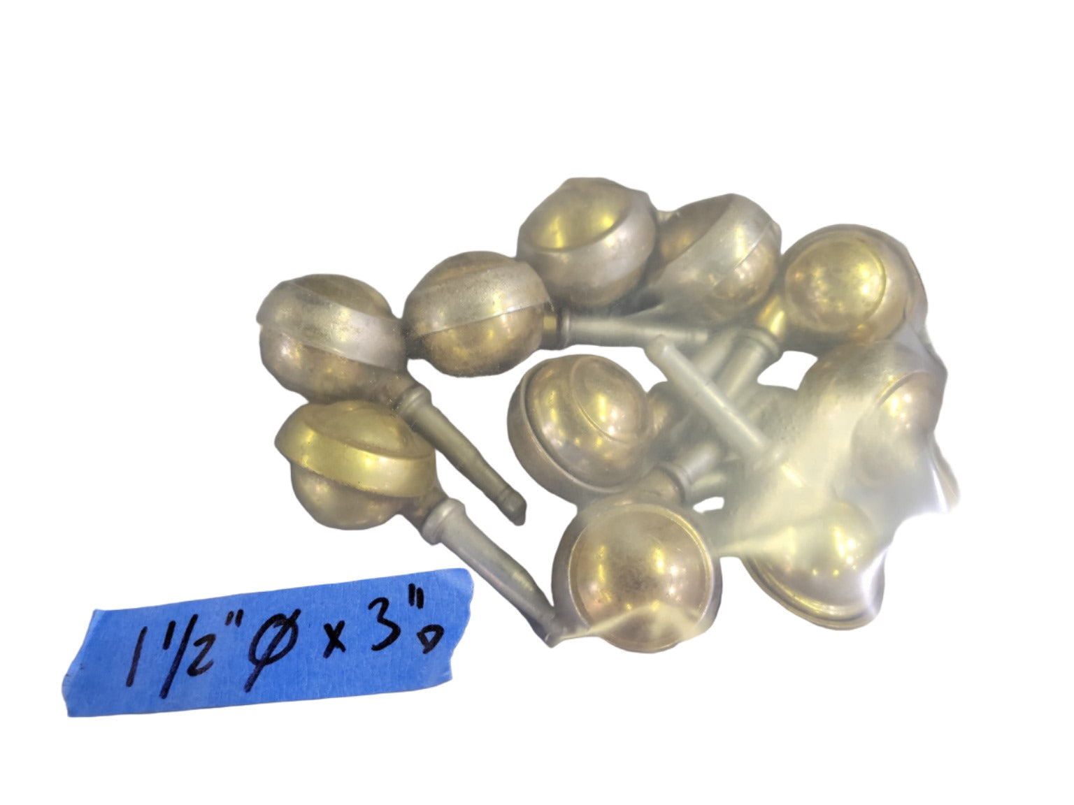 Set of 10 Vintage Brass Furniture Casters – 1 1/2" Wheel, 3" Stem