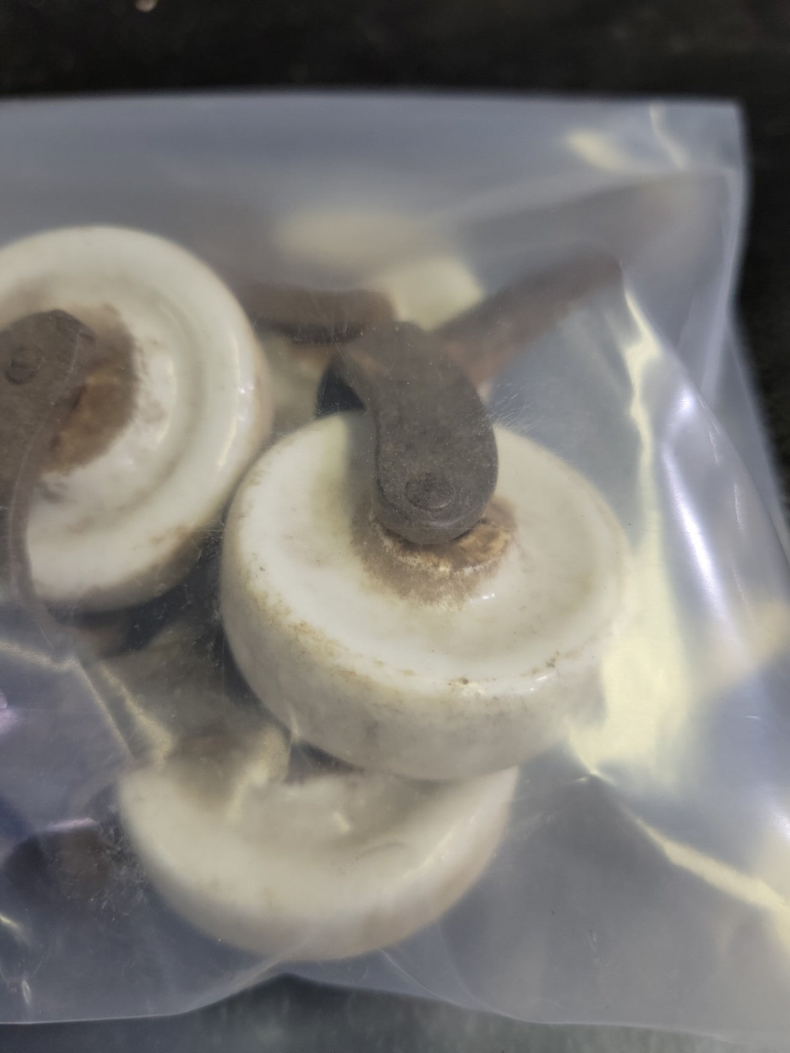 Set of 8 Vintage White Porcelain Furniture Casters – 1 1/2" Wheel