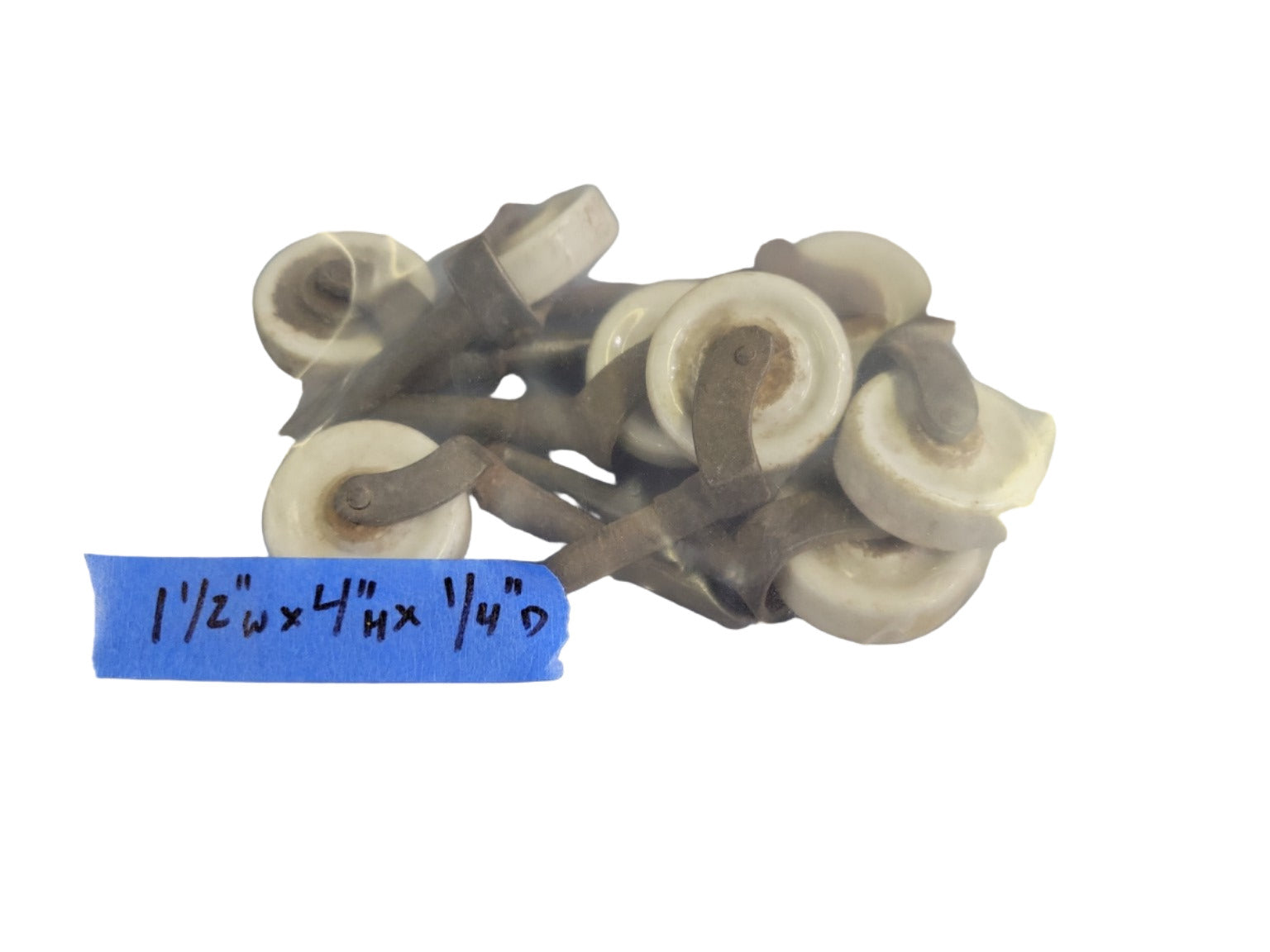 Set of 8 Vintage White Porcelain Furniture Casters – 1 1/2" Wheel