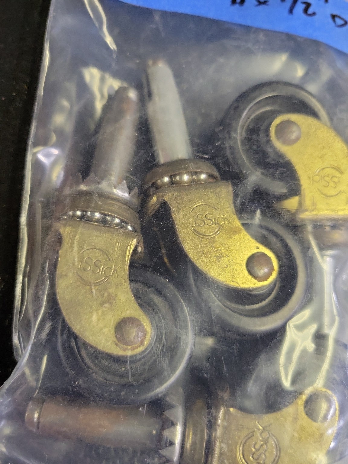 Set of 4 Vintage Brass & Black Furniture Casters – 1" Wheels