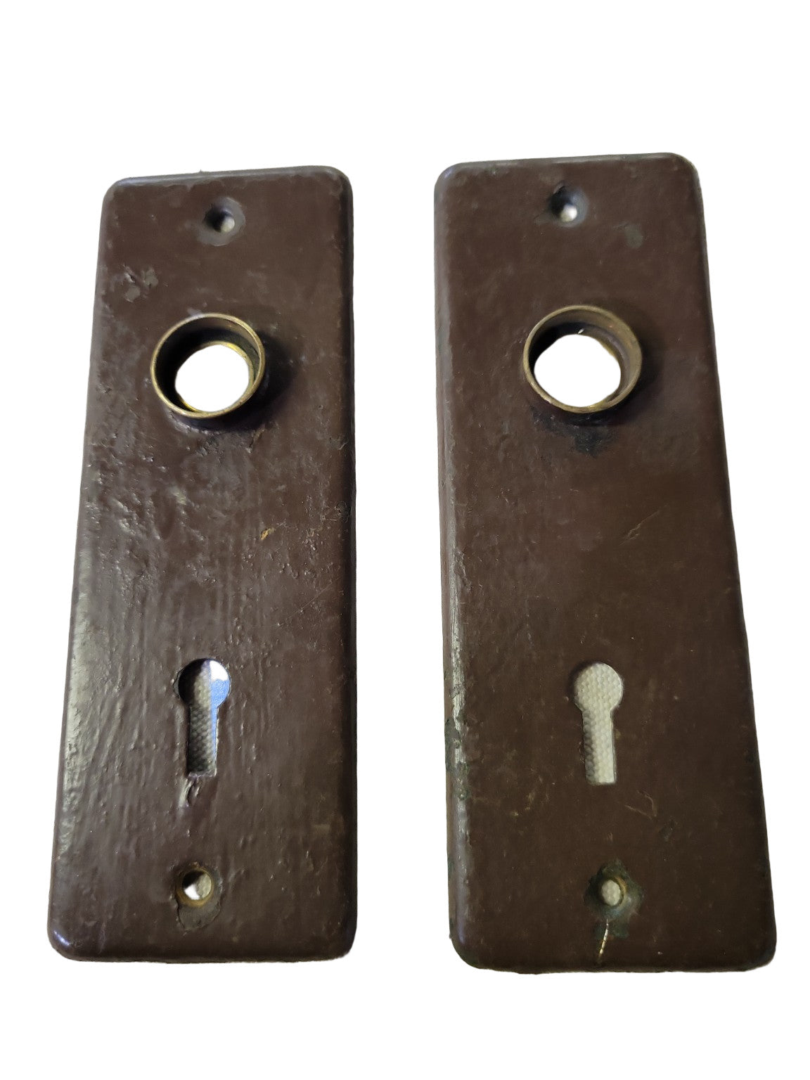 Pair of Vintage Steel Door Backplates – 2" W x 5 1/4" H