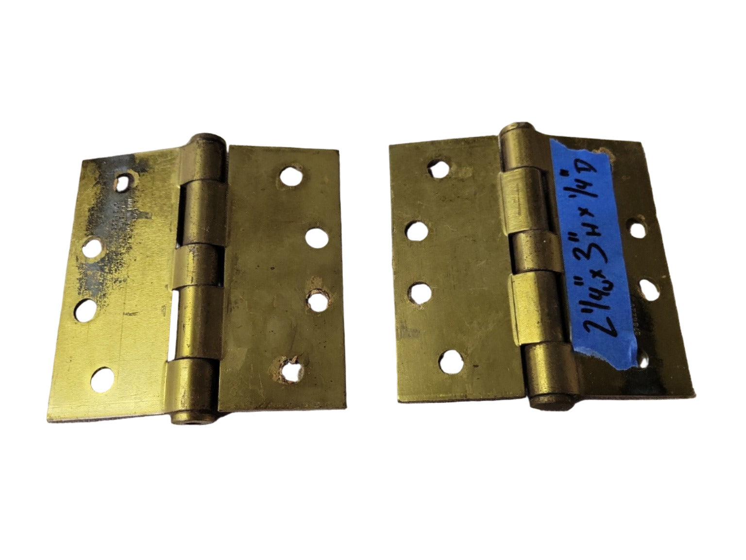 Pair of Vintage Brass Door Hinges – 2 1/4" W x 3" H