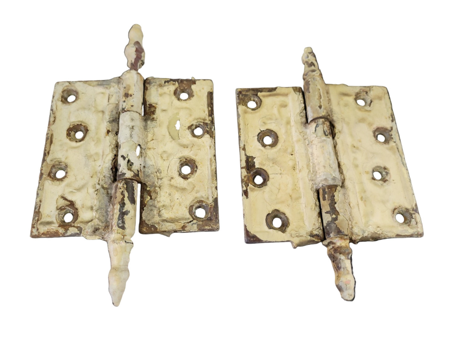 Pair of Antique Cast Iron Door Hinges with Steeple Tips – Painted Surface (2" x 8" x ½")