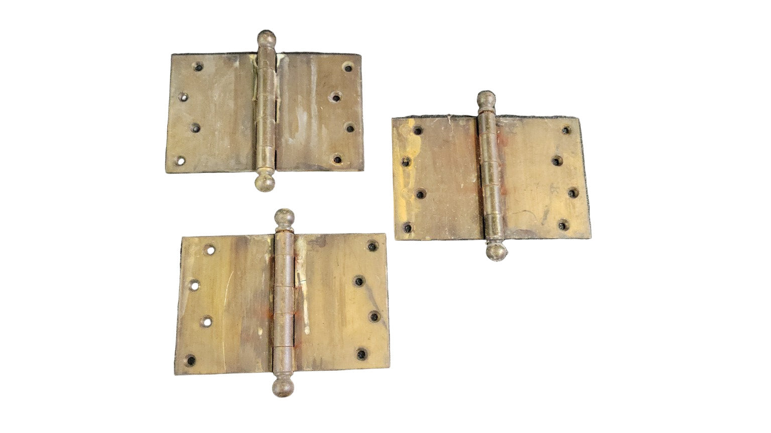 Set of 3 Antique Brass Ball-Tip Door Hinges – 4" x 3 1/4"