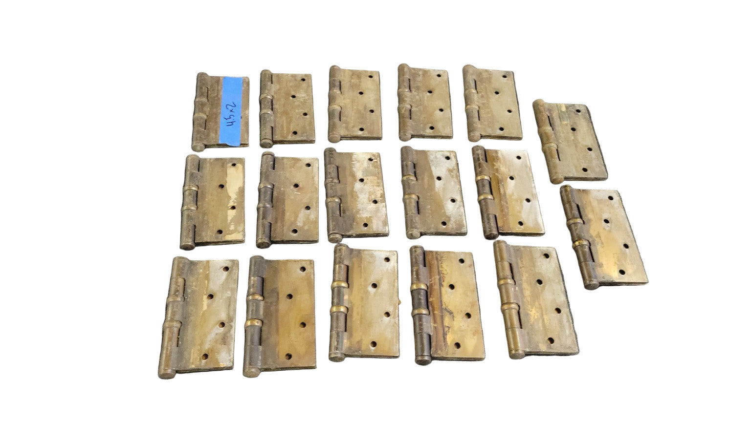 Set of 17 Vintage Brass Door Hinges – 4 ½" H x 2" W (Closed)