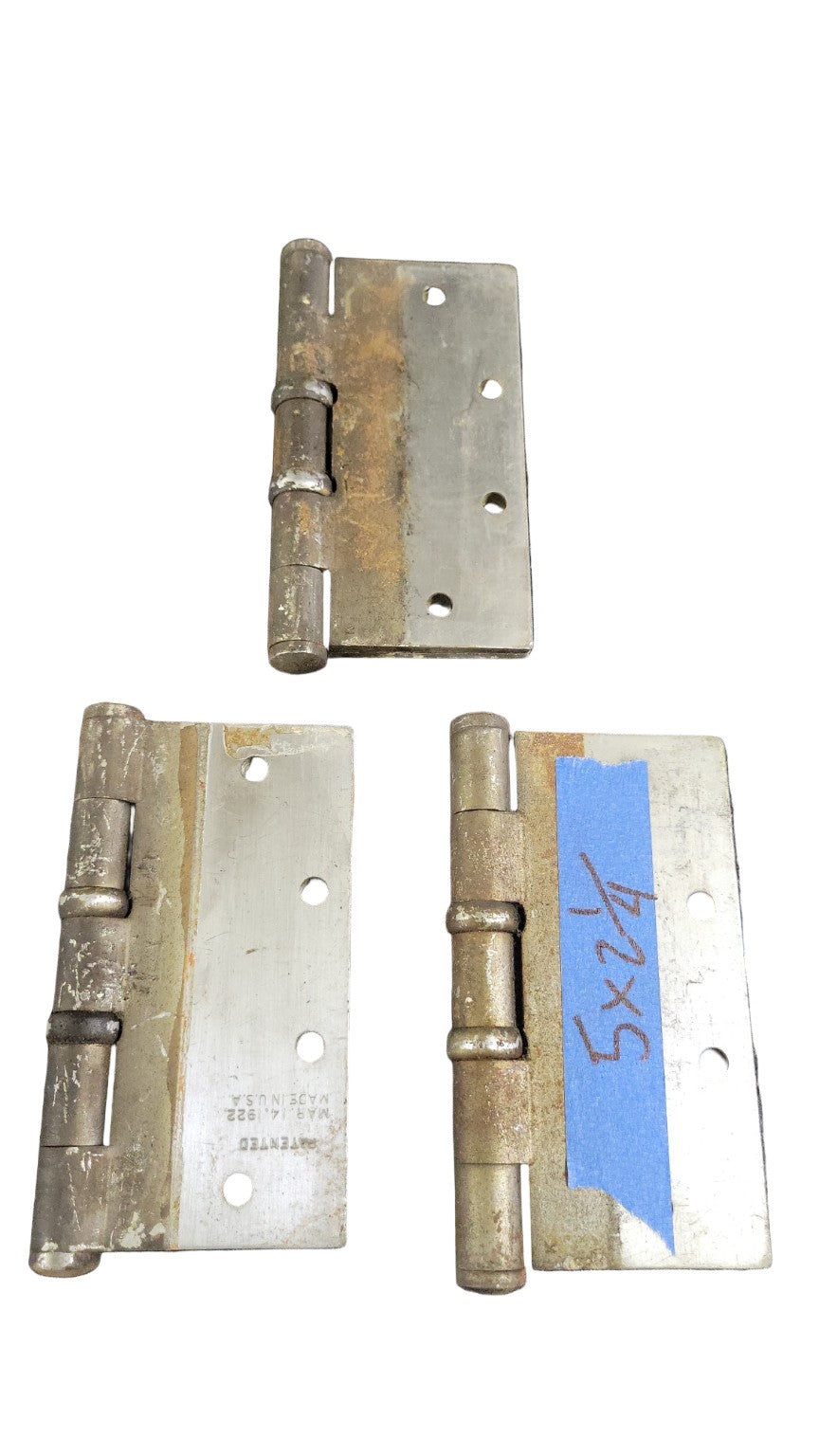 Set of 3 Antique Stanley Hinges – 5" H x 2 ¼" W (Pat. Mar. 14, 1922)