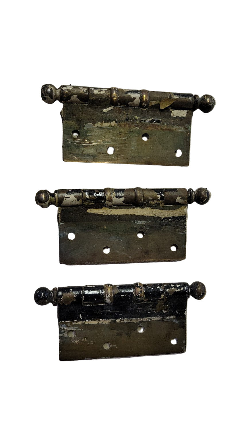 Set of 3 Antique Brass Ball Tip Hinges – 4 ½″ × 2 ½″