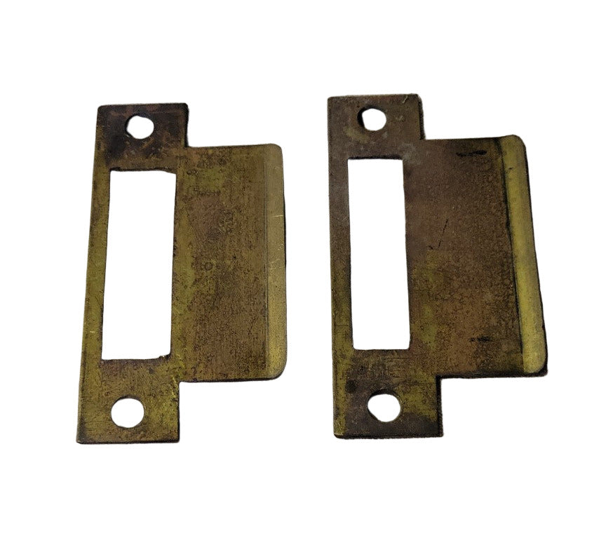 Set of 2 Vintage Brass Mortise Strike Plates – 4⅞″ H × 1¼″ W  2⅝″ W